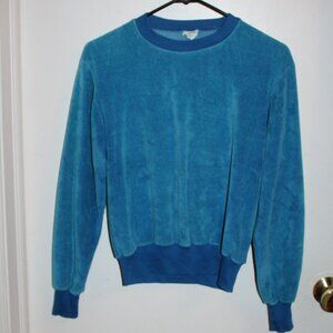 Vintage Sears JR Bazaar Blue Velour Shirt Size Large